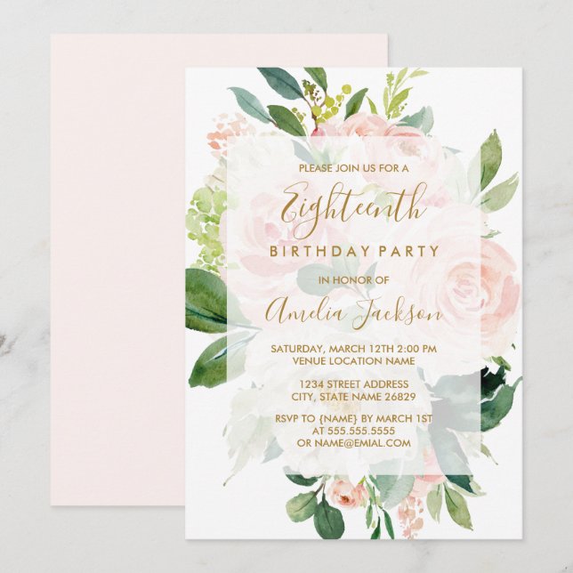 Invitation Fête d'anniversaire de 18 ans Elegant Pink Peach B (Devant / Derrière)