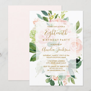 Invitation Fête d'anniversaire de 18 ans Elegant Pink Peach B