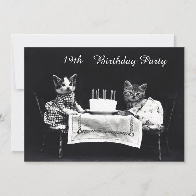 Invitation Fête d'anniversaire de 19 ans avec de mignons chat (Devant)