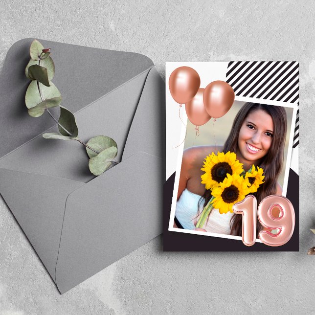 Invitation Fête d'anniversaire de 19 ans photo rose gold  (Créateur téléchargé)