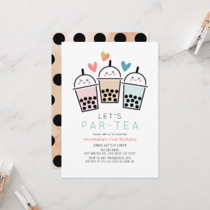 Invitation Fête d'anniversaire de 1 an au bubble tea coloré B