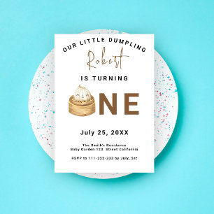 Invitation Fête d'anniversaire de 1 an avec ravioli chinois