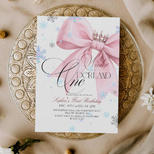 Invitation Fête d'anniversaire de 1 an avec un nœud rose hive
