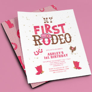 Invitation Fête d'anniversaire de 1 an Cowgirl Pink Wild West