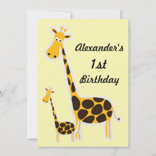 Invitation Fête d'anniversaire de 1 an de bébés girafes migno