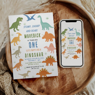 Invitation Fête d'anniversaire de 1 an de dinosaure   Préhist