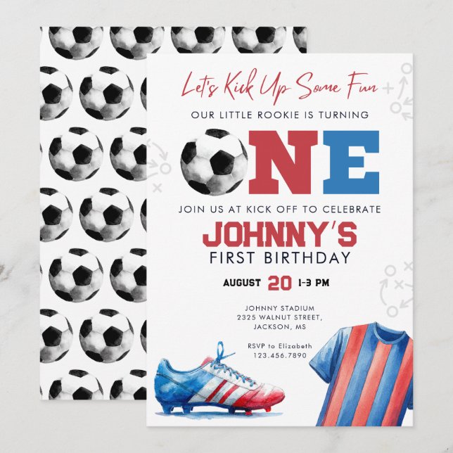 Invitation Fête d'anniversaire de 1 an de football (Devant / Derrière)