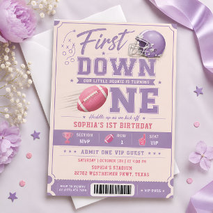 Invitation Fête d'anniversaire de 1 an de football Violet Fir