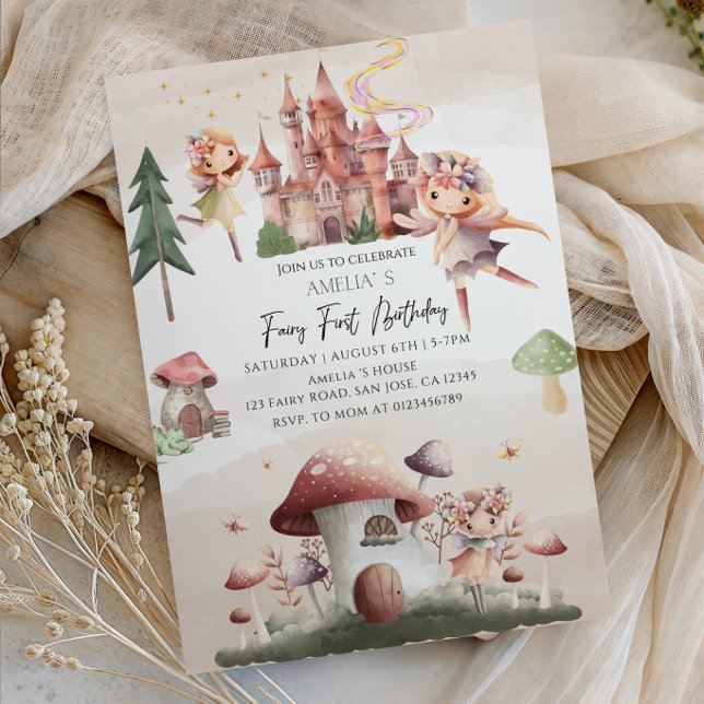 Invitation Fête d'anniversaire de 1 an de la fée de la forêt  (Créateur téléchargé)