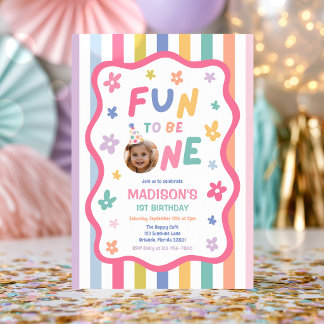 Invitation Fête d'anniversaire de 1 an de la fille colorée am