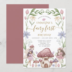 Invitation Fête d'anniversaire de 1 an de la jolie fée enchan
