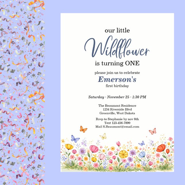 Invitation Fête d'anniversaire de 1 an de la petite fleur sau (Créateur téléchargé)