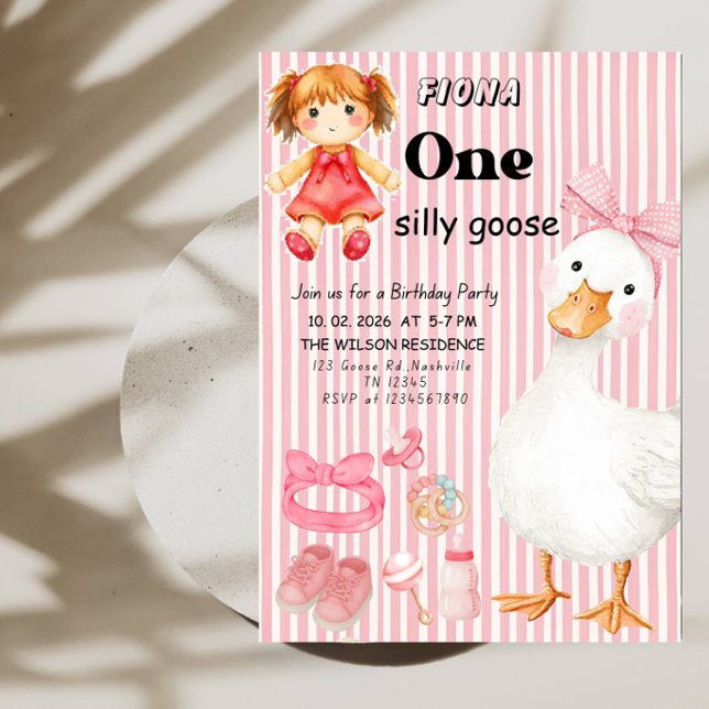 Invitation Fête d'anniversaire de 1 an de One Silly Goose (Créateur téléchargé)