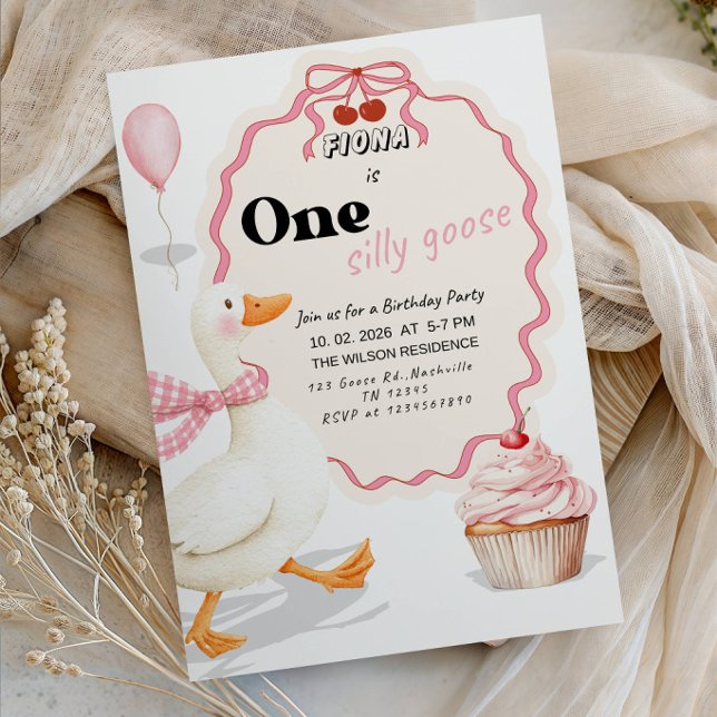 Invitation Fête d'anniversaire de 1 an de One Silly Goose (Créateur téléchargé)