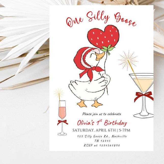 Invitation Fête d'anniversaire de 1 an de One Silly Goose (Créateur téléchargé)
