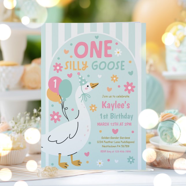 Invitation Fête d'anniversaire de 1 an de One Silly Goose Ann (Créateur téléchargé)