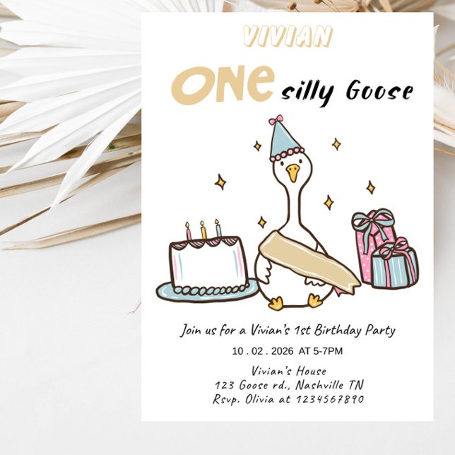 Invitation Fête d'anniversaire de 1 an de One Silly Goose Gir (Créateur téléchargé)