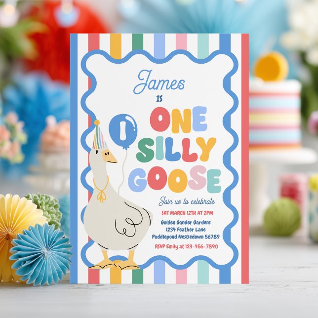 Invitation Fête d'anniversaire de 1 an de One Silly Goose Pri (Créateur téléchargé)
