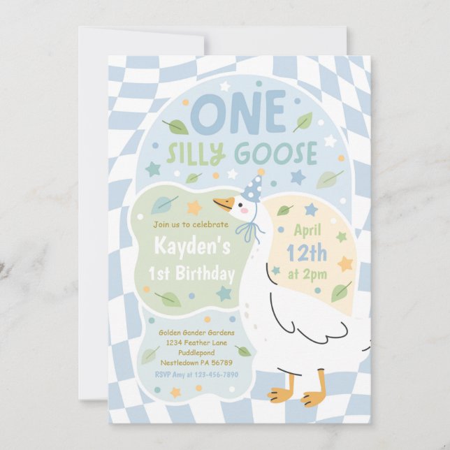 Invitation Fête d'anniversaire de 1 an de One Silly Goose Pri (Devant)