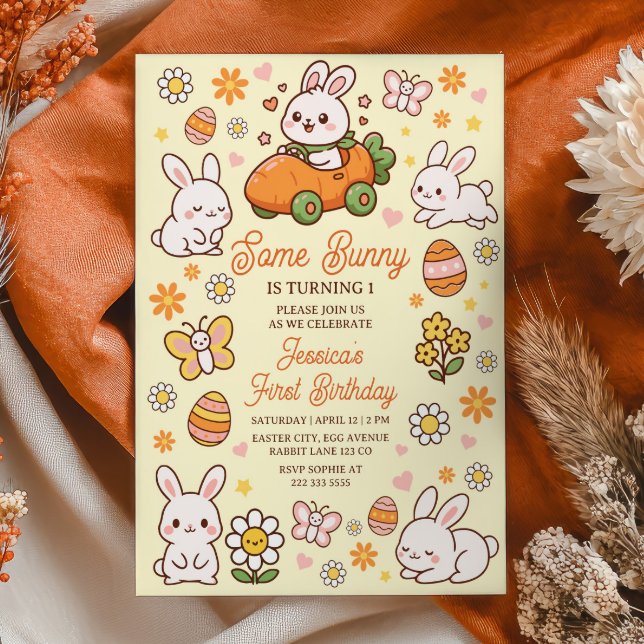 Invitation Fête d'anniversaire de 1 an de Some Bunny Cute Eas (Créateur téléchargé)