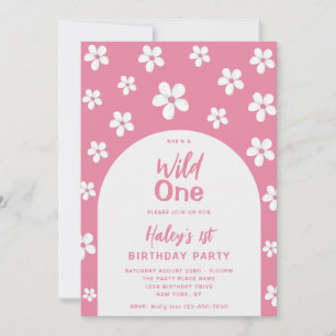 Invitation Fête d'anniversaire de 1 an de Wild One Floral Cut