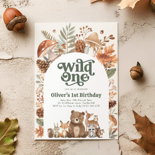 Invitation Fête d'anniversaire de 1 an de Wild One Woodland