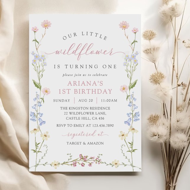 Invitation Fête d'anniversaire de 1 an de Wildflower Boho Gir (Créateur téléchargé)