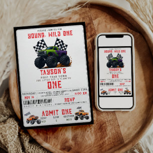 Invitation Fête d'anniversaire de 1 an des camions monstres m
