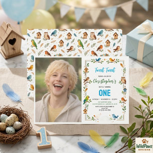 Invitation Fête d'anniversaire de 1 an des oiseaux mignons –