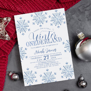 Invitation Fête d'anniversaire de 1 an du garçon Blue Winter 