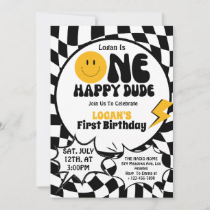 Invitation Fête d'anniversaire de 1 an du garçon Happy Dude