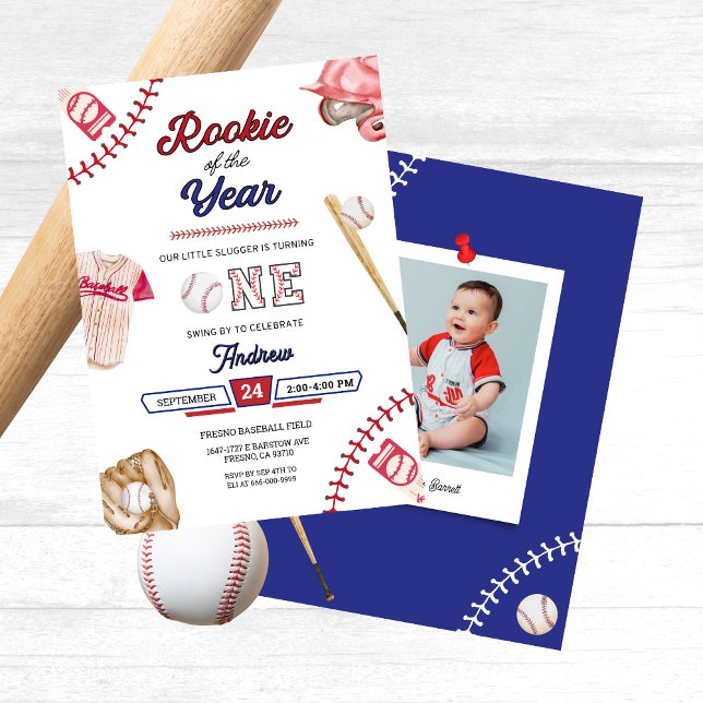 Invitation Fête d'anniversaire de 1 an garçon Baseball Little (Baseball 1st birthday party invitation Rookie of the Year)