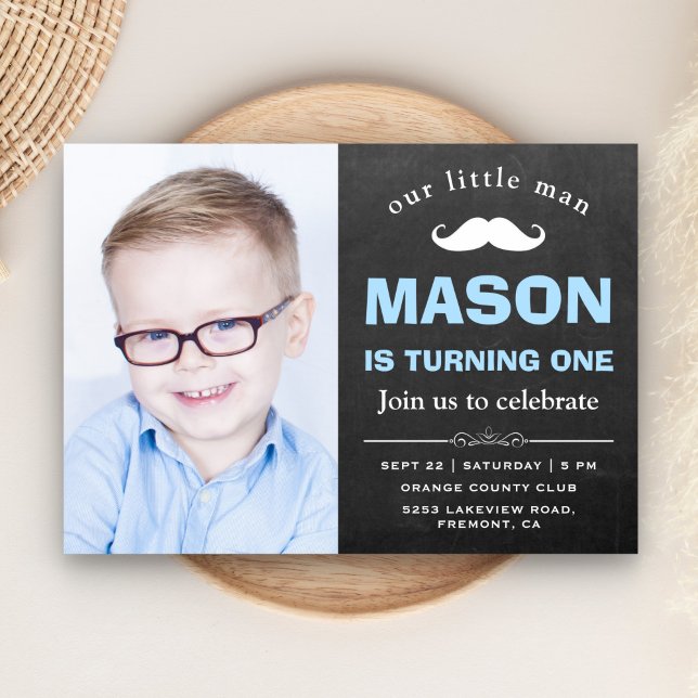 Invitation Fête d'anniversaire de 1 an Little Man Chalkboard  (Créateur téléchargé)