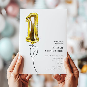 Invitation Fête d'anniversaire de 1 an Minimal Gold One Ballo
