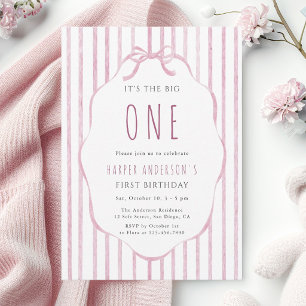 Invitation Fête d'anniversaire de 1 an pour bébé fille avec r