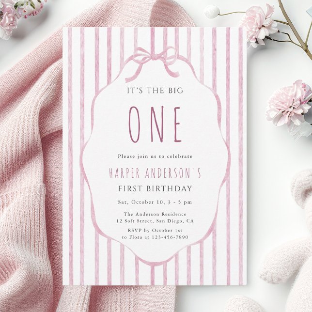 Invitation Fête d'anniversaire de 1 an pour bébé fille avec r (Créateur téléchargé)