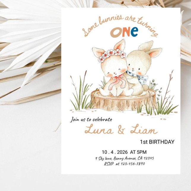 Invitation Fête d'anniversaire de 1 an pour quelques lapins (Créateur téléchargé)