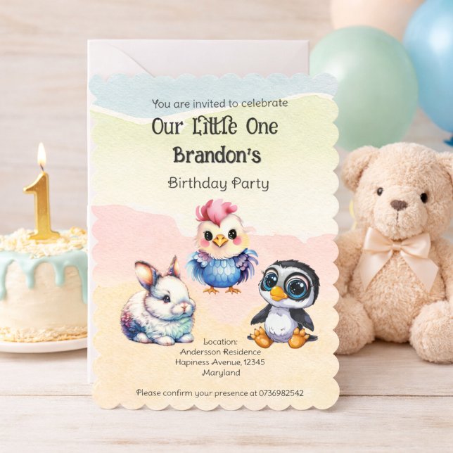 Invitation Fête d'anniversaire de 1 an sur le thème des anima (Créateur téléchargé)