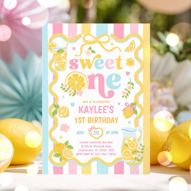 Invitation Fête d'anniversaire de 1 an Sweet One Lemon Summer (Créateur téléchargé)