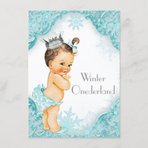 Invitation Fête d'anniversaire de 1 an Teal Blue Winter Onede