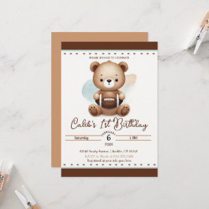 Invitation Fête d'anniversaire de 1 an Teddy Bear Football aq