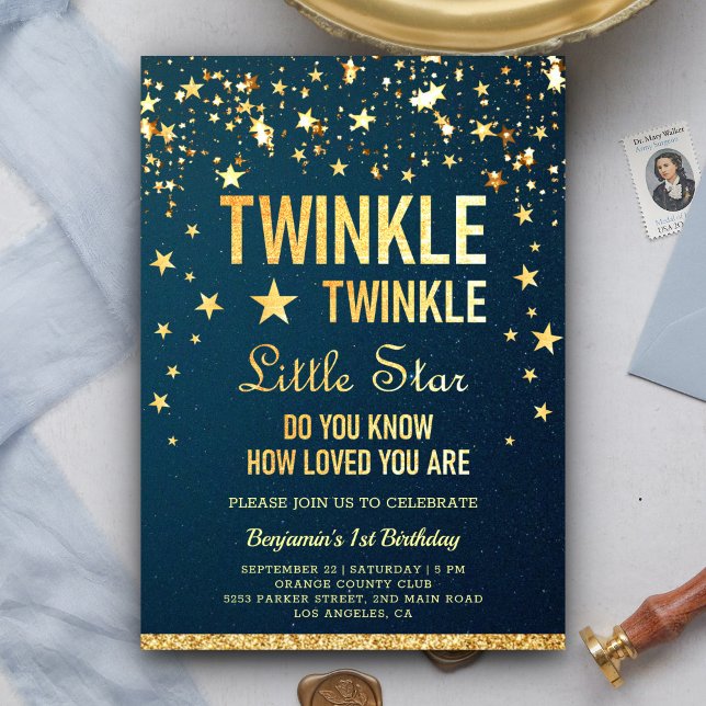 Invitation Fête d'anniversaire de 1 an Twinkle Twinkle Little (Créateur téléchargé)