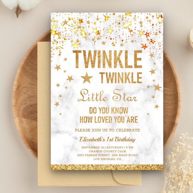 Invitation Fête d'anniversaire de 1 an Twinkle Twinkle Little (Créateur téléchargé)