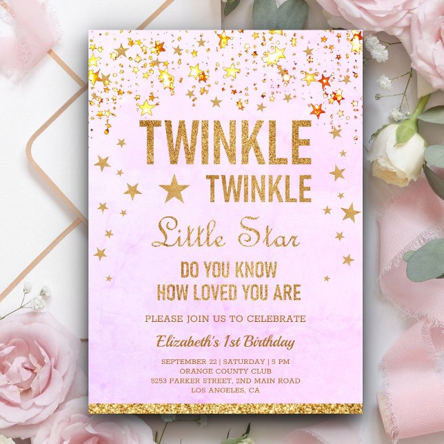 Invitation Fête d'anniversaire de 1 an Twinkle Twinkle Little (Créateur téléchargé)