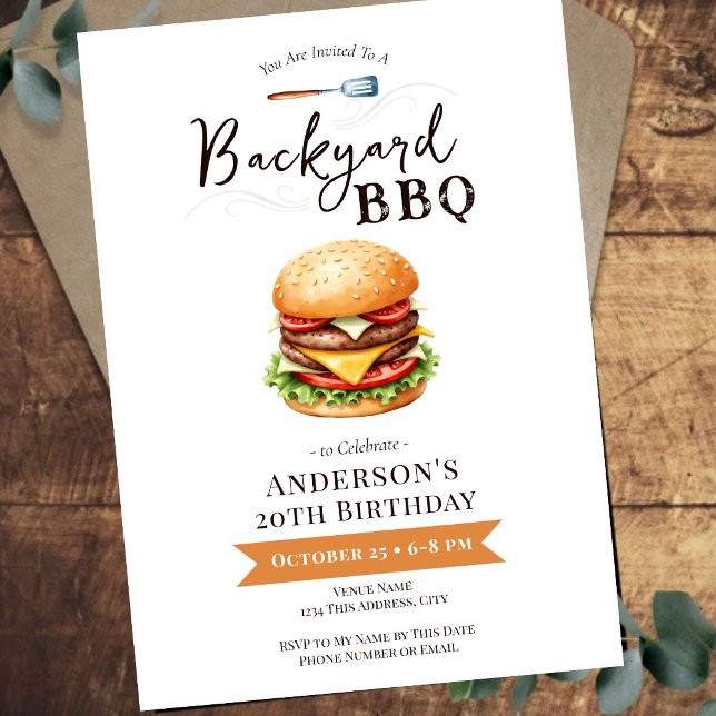 Invitation Fête d'anniversaire de 20 ans BBQ dans le jardin (Créateur téléchargé)