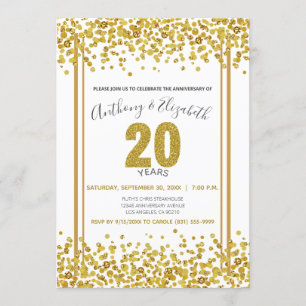 Invitation Fête d'anniversaire de 20 ans de style paillettes 