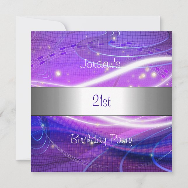 Invitation Fête d'anniversaire de 21 ans avec tourbillons de  (Devant)