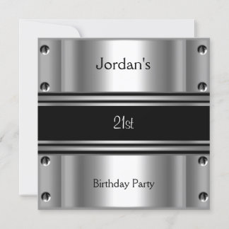 Invitation Fête d'anniversaire de 21 ans pour homme Métal Noi