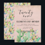 Invitation Fête d'anniversaire de 21 ans sur le thème du jard<br><div class="desc">Cette fête d'anniversaire de 21 ans sur le thème du jardin de cactus est l'apogée de la fraîcheur, de la modernité et du glamour ! Invitez vos amis à faire la fête comme s'il n'y avait pas de demain ! Créez l'ambiance en suspendant une guirlande de bandanas colorés au-dessus d'une...</div>