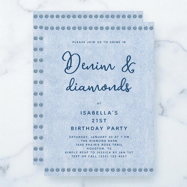 Invitation Fête d'anniversaire de 21 ans Western Denim and Di (Western Denim and Diamonds 21st Birthday Party Invitation)